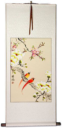 Cardinal Bird and Flower Chinese Scroll