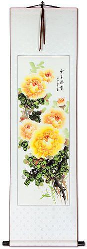 Yellow / Orange Peony Flowers Wall Scrolls