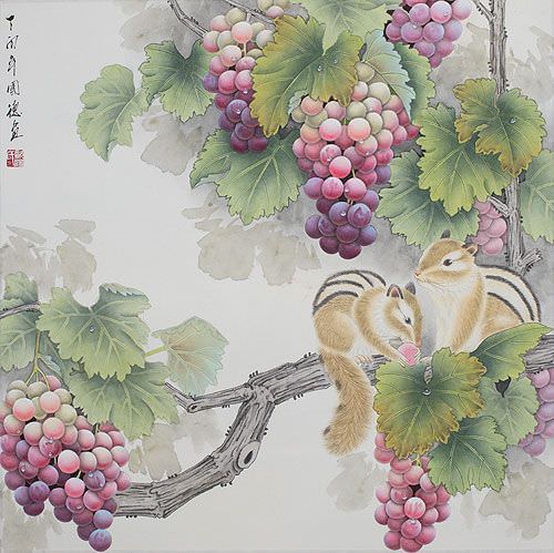 Squirrels on the Grapevine Painting