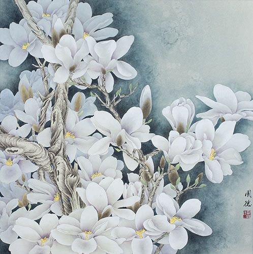 White Magnolia Flowers Painting