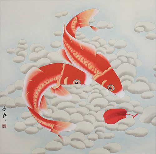 Two Orange Koi Fish - Large Painting