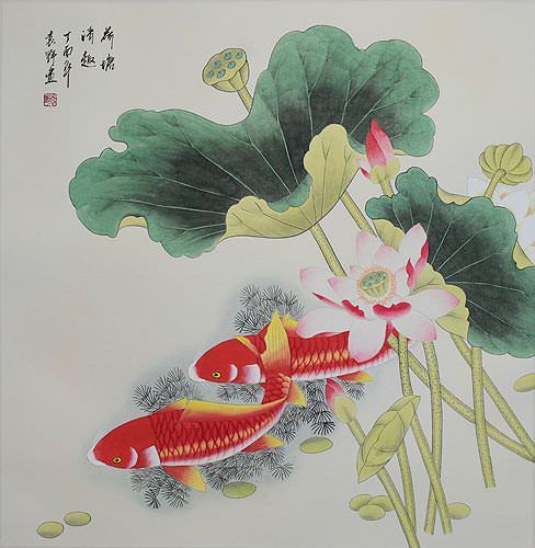 Chinese Lotus Flower Painting - Birds & Flowers Wall Scrolls ...