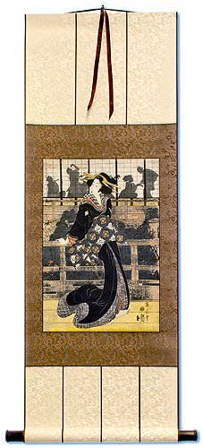 Geisha Woman - Japanese Woodblock Print Repro - Wall Scroll