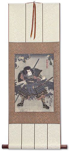 Samurai Takechi Mitsuhide - Japanese Woodblock Print Repro - Wall Scroll
