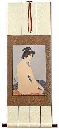 Nude Woman After Bath - Japanese Woodblock Print Repro - Wall Scroll