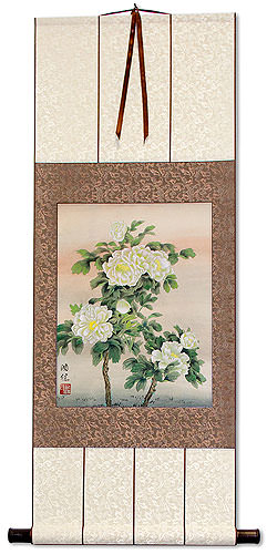 Chinese White Flower Wall Scroll