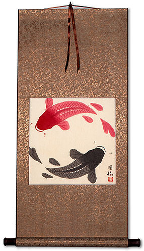 Yin Yang Koi Fish Silk Scroll
