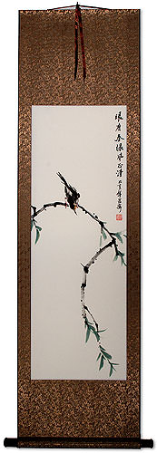 Fresh Breeze Bringing Spring Green to Fill Your Eyes - Bird on Branch - Wall Scroll