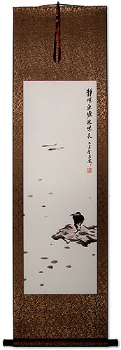 Bird Watching Fish Pond - Wall Scroll