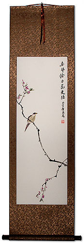 Spring Breeze - Bird on Branch - Wall Scroll