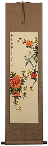 Spring Abundance - Bird and Flower Wall Scroll