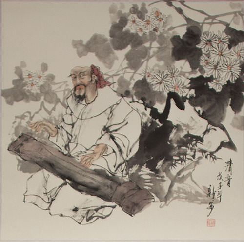 Clear Sound - Man Playing Chinese Zither Painting