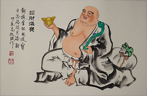 Happy Buddha Bringing Treasure Painting