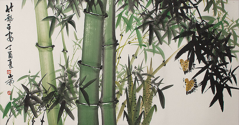 Birds and Green Bamboo - Chinese Painting