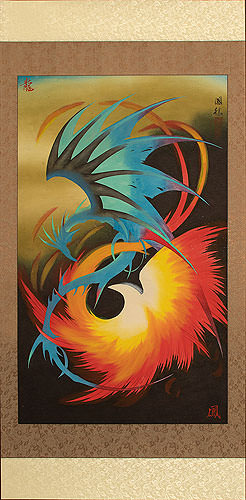 Dragon and Phoenix - Yin Yang Swirl - Large Painting