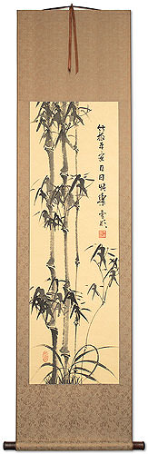Bamboo Peace and Happiness Daily - Chinese Ink Bamboo Wall Scroll