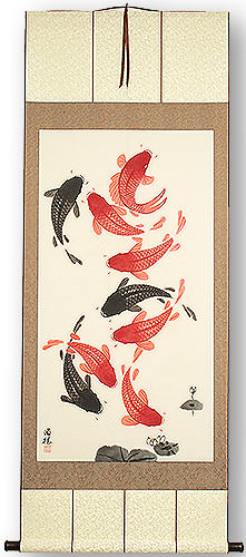 Nine Koi Fish Wall Scroll