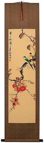 Everything As You Wish - Persimmon and Bird Wall Scroll