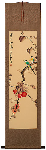 Everything As You Wish - Persimmon and Bird Wall Scroll