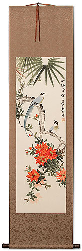 Wind Blows Fragrant Flowers - Bird and Flower Wall Scroll