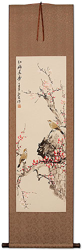 Plum Blossoms Bring Forth Springtime - Bird & Flower Wall Scroll