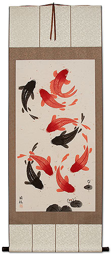 Antique-Style Classic Koi Fish - Huge Wall Scroll
