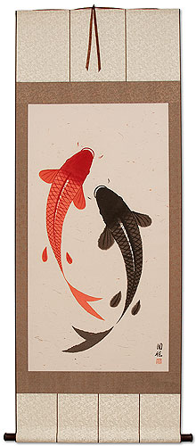 Giant-Sized Yin Yang Fish Two-Toned Wall Scroll