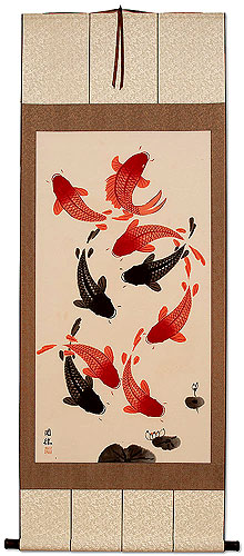 Nine Koi Fish - Large Wall Scroll