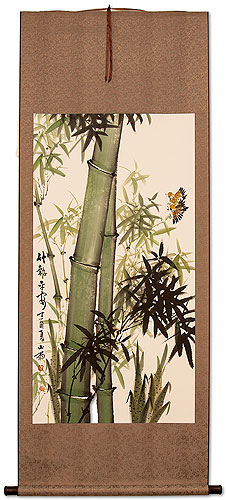 Birds and Green Bamboo - Chinese Painting Scroll