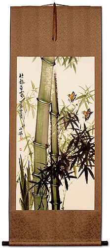 Birds and Green Bamboo - Chinese Painting Scroll