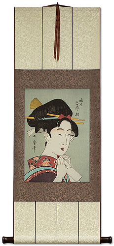 Osome of the Aburaya - Japanese Woman Woodblock Print Repro - Wall Scroll