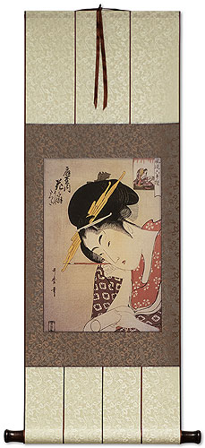 Hanaogi of the Ogiya - Japanese Woman Woodblock Print Repro - Wall Scroll