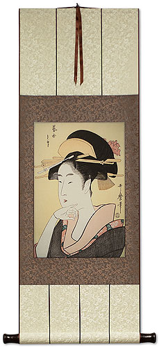 Geisha or Geigi - Japanese Woman Woodblock Print Repro - Wall Scroll