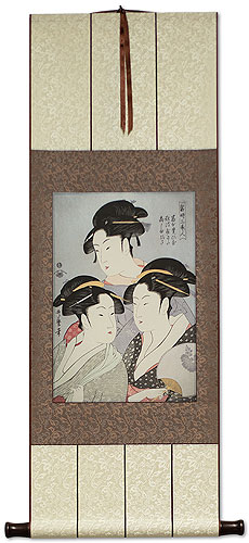 Three Beauties of the Present Day - Japanese Woman Woodblock Print Repro - Wall Scroll