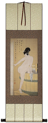 Bathing in Cold Water - Japanese Nude Woman Woodblock Print Repro Scroll