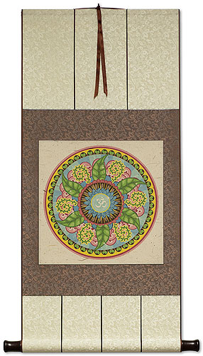 Colorful Meditation Mandala Flower - Giclee Print Scroll