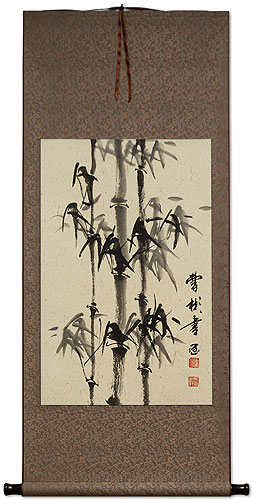 Large Black Ink Chinese Bamboo Scroll