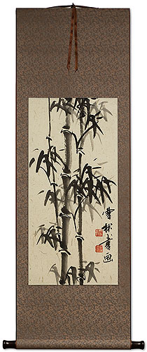 Handmade Black Ink Asian Bamboo Wall Scroll