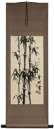 Handmade Black Ink Asian Bamboo Wall Scroll