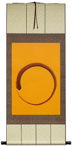 Enso - Buddhist Circle on Orange - Wall Scroll