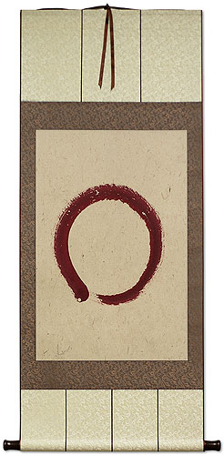 Enso - Buddhist Circle - Red on Dragon Cloud Paper - Wall Scroll
