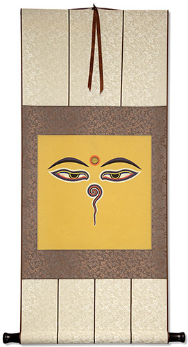 Eyes of Buddha Orange Print - Handmade Wall Scroll