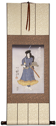 Actor in Role of Samurai Osadanotaro Nagamune - Japanese Woodblock Print Scroll