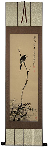 Shrike Perched in a Dead Tree - Deluxe Hand-Painted Wall Scroll