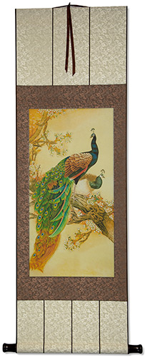 Peacock Peahen Peafowl Print Wall Scroll