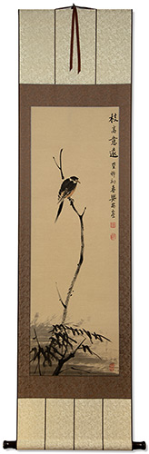 Shrike Perched In A Dead Tree - Deluxe Hand-painted Wall Scroll