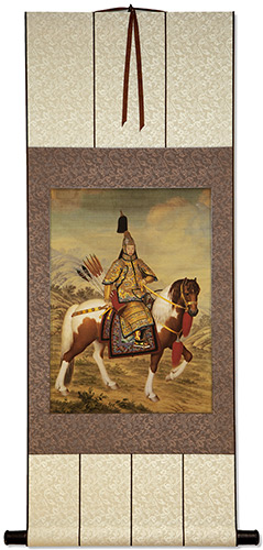 The Qianlong Emperor in Ceremonial Armor on Horseback - Print Reproduction Wall Scroll