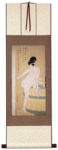 Bathing in Cold Water - Japanese Nude Woman Woodblock Print Repro Scroll