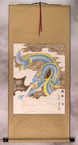Good Luck Blue Dragon - Chinese Scroll