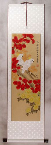 Golden Autumn - Birds and Flowers Wall Scroll